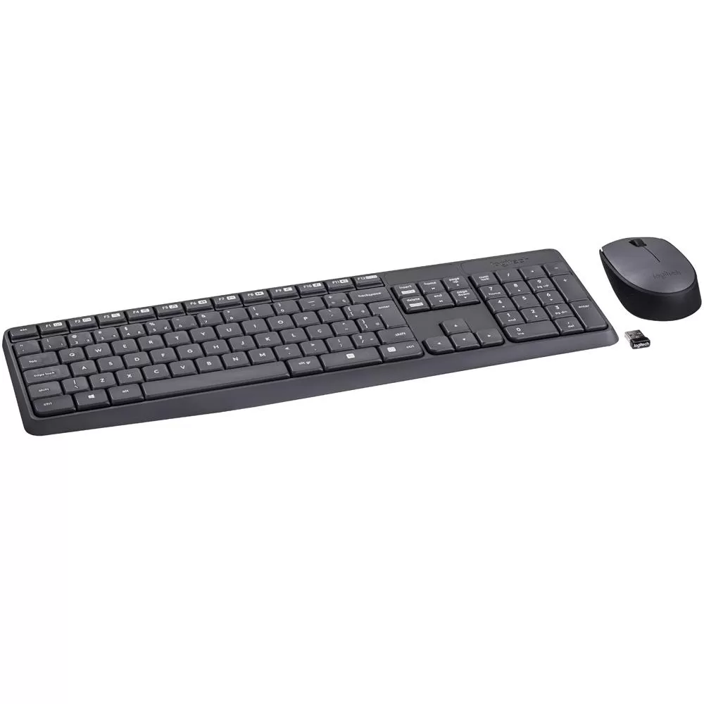 Teclado e Mouse Logitech MK235 Sem Fio Resistente à Água Cinza ABNT2